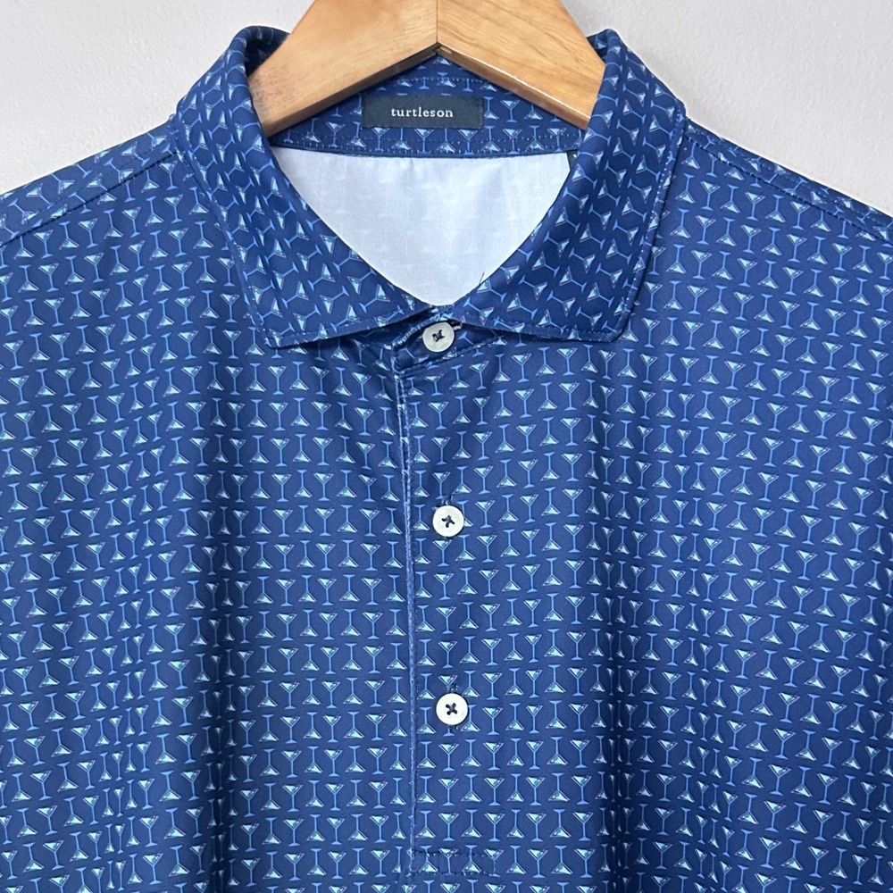 Turtleson Golf Polo Mens XL Blue Martini Cocktail Print Performance PGA Resort